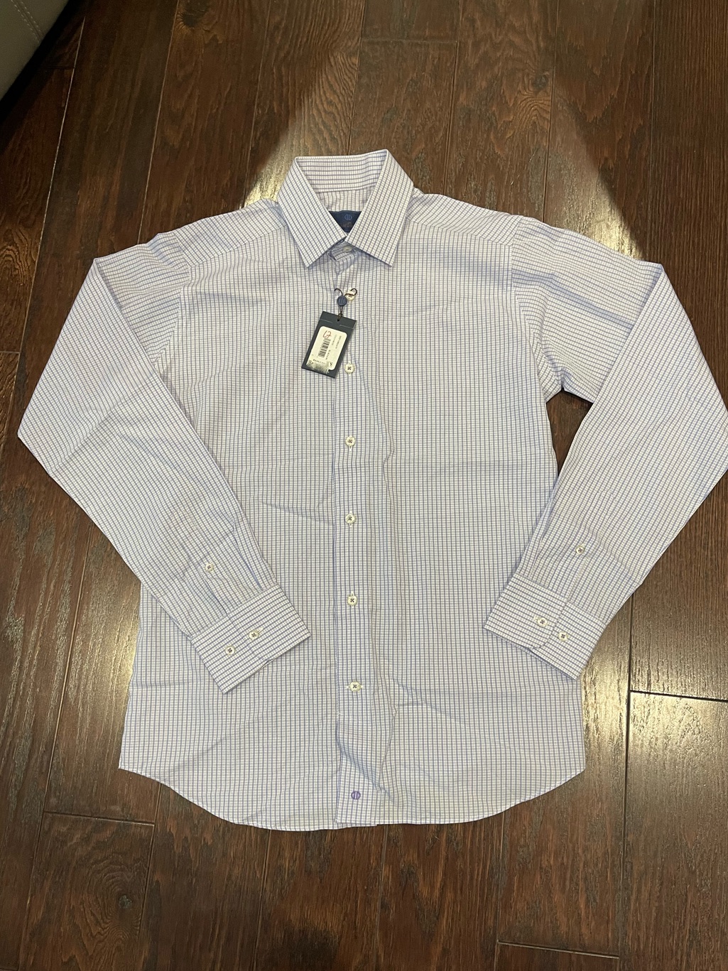 David Donahue Dress Shirt Men 15.5 34/35 Blue Purple Check Slim Fit New